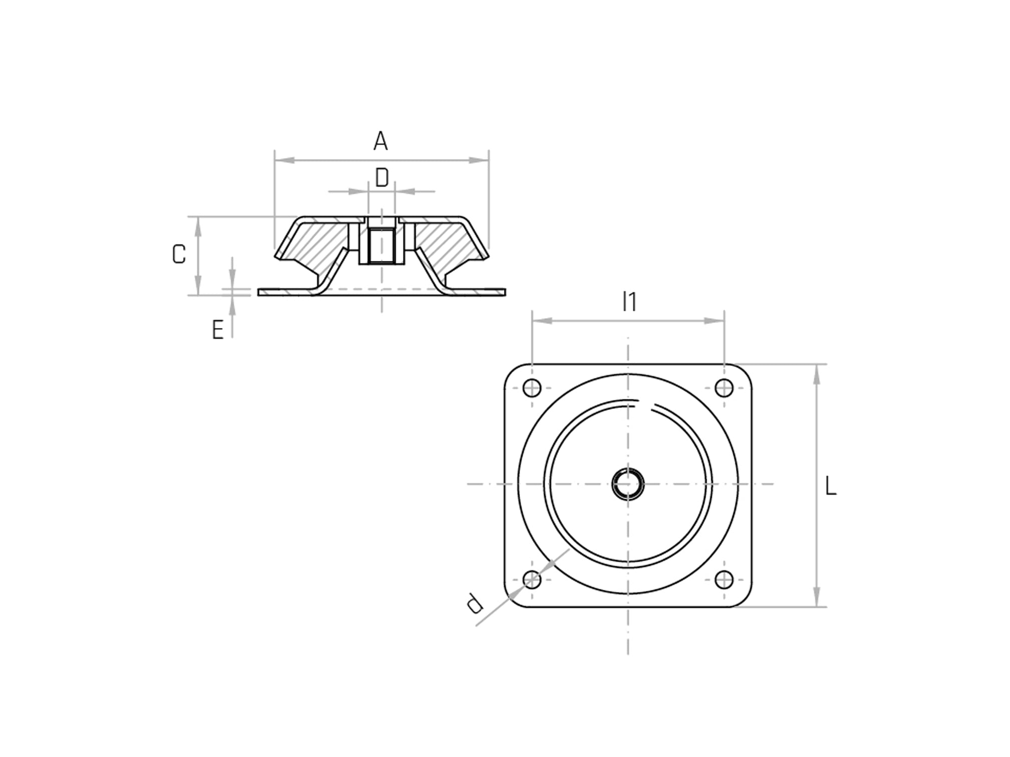 Bell-shaped anti-vibration mount in galvanized steel and rubber - Model AC4F M16 or M20 - Gamm Bell-shaped anti-vibration mount in galvanized steel and rubber - Model AC4F M16 or M20 - Gamm